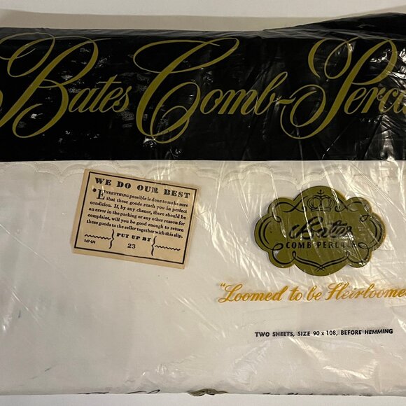 Vintage BATES White Comb Percale 2 Sheets Full/Double 90x108 USA Heirloomed - Picture 1 of 2